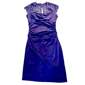 Blu Sage NWT Navy Cap Sleeve Lace Bodice Fitted Zip Up Evening Dress Size 10